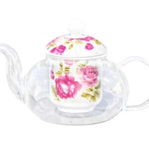 Glass/Porcelain Infused Teapot Candy Rose