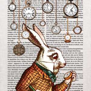 Alice In Wonderland Tea Towel White Rabbit With Hanging Watches