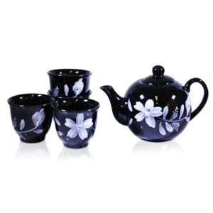 Chinese Classical Black White Flower Tea Set 600ml
