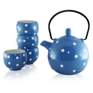 Polka Dots Blue Teapot 4 Cup Set 600ml