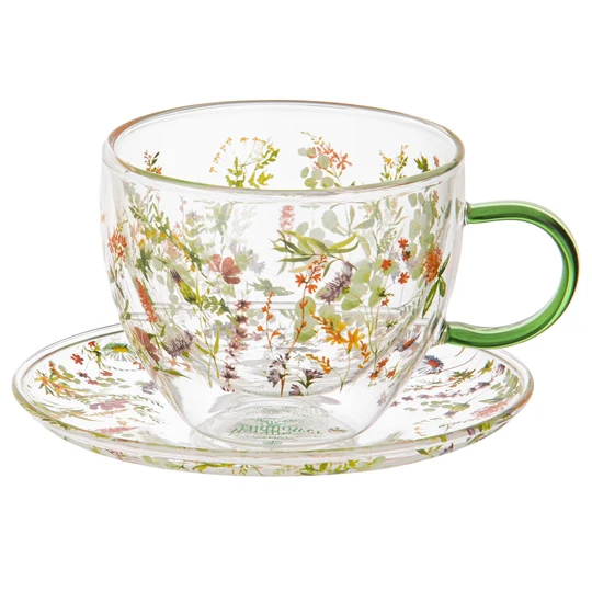 Wildflowers Forest D/Walled Glass Cup & Saucer